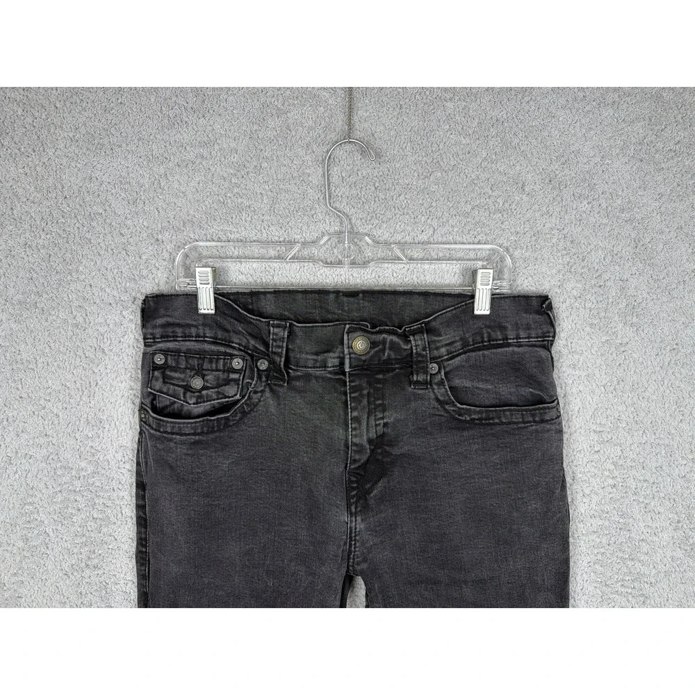 True Religion Ricky Relaxed Straight Jeans Mens 34x28 Black Flap Pocket Denim